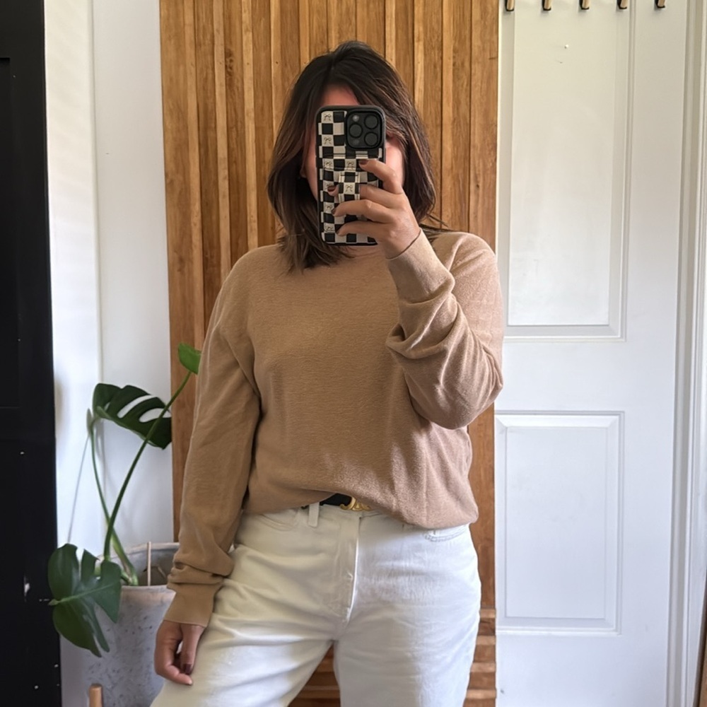 J CREW 100% Cotton Lightweight Knitted Tan Sweater. Size M